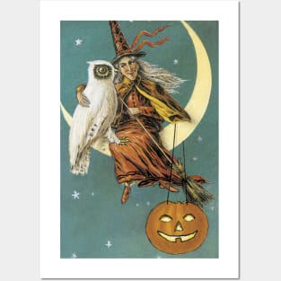 Witch with an owl Posters and Art